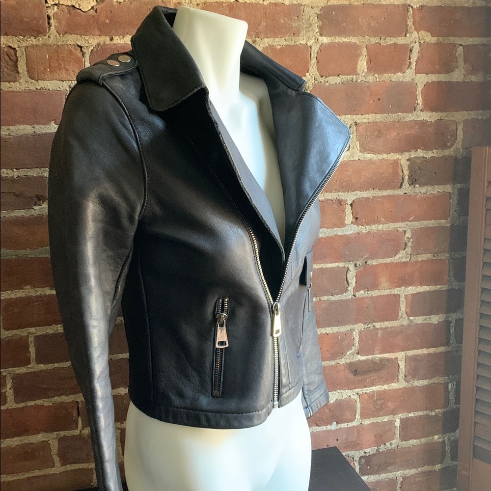 Maje Black Lamb Leather Biker Jacket Small Sz 36 - Picture 2 of 10